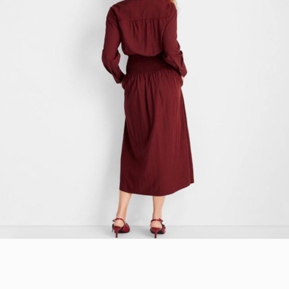 Elegant Burgundy Shirt Dress Womens Xl Nwot Ladies Pockets Casual Vacation Cute - Picture 7 of 13